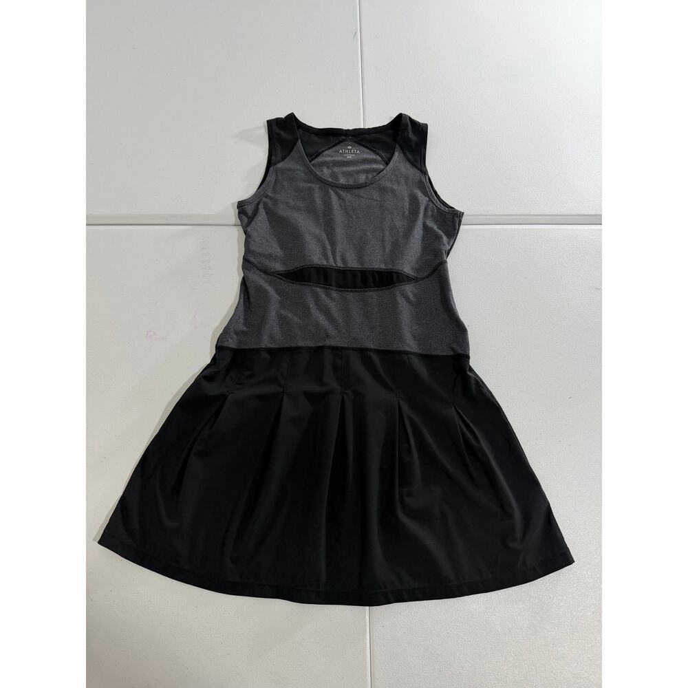 Athleta Womens XS Athletic Dress Black Charcoal Cutout Zip Pocket Flare Tennis